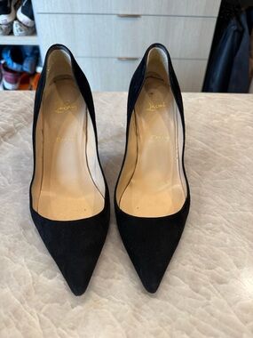 Christian Louboutin Black Suede Pointed Toe Pumps — Classic Court Heels